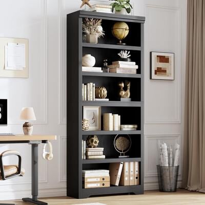 Garvee Farmhouse Bookcase with Adjustable Shelves, Wooden Display Storage Shelves with Anti-Slip Design for Home Office