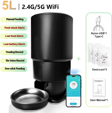 Inspire Curations SmartSight 5L Automatic Cat Feeder With HD Camera & App Control 5g Wifi App tuya App battery Food Alert