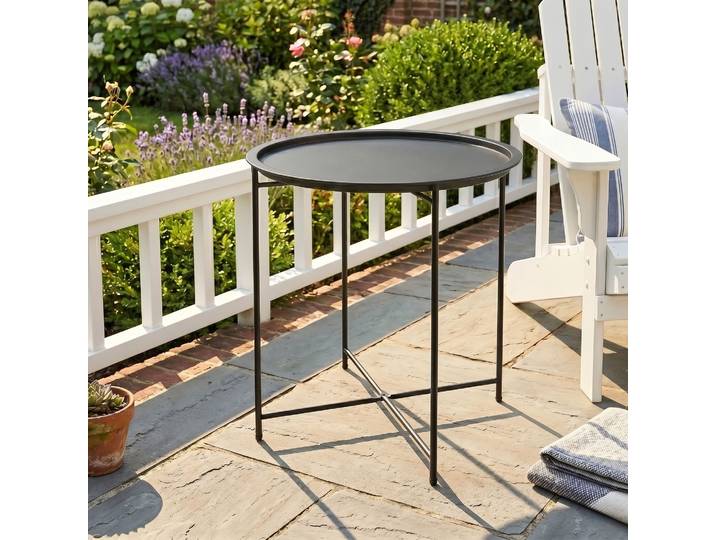 Outsunny Table Basse Ronde Ø46cm Plateau Amovible Acier Noir
