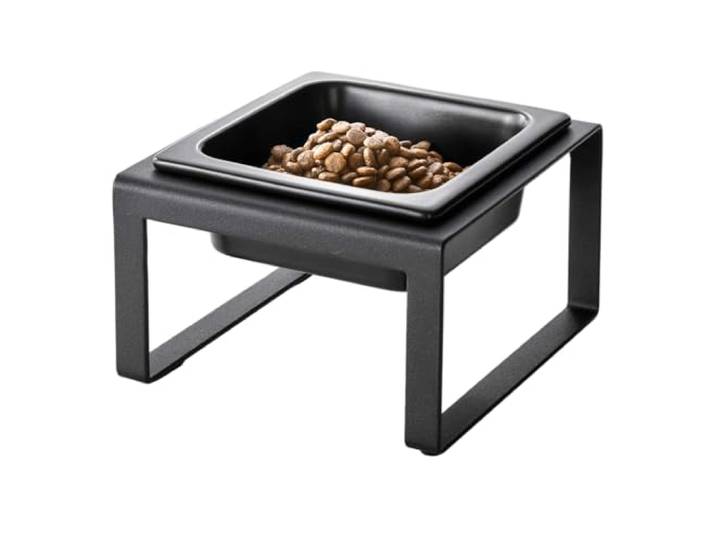 Yamazaki 5817 Tower Pet Food Bowl Stand Single\, Black\, Steel/Ceramic\, 15 x 15.5 x 10 cm