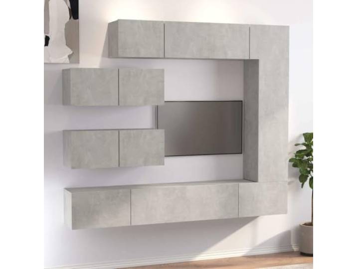 HEFZGDB 7-TLG. TV-Schrank-Set Betongrau Holzwerkstoff mit Wandmontage und reichlich Stauraum für Wohnzimmer Möbel
