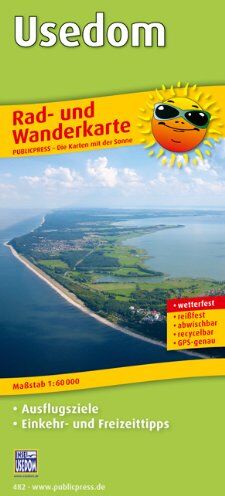 Publicpress - Rad- und Wanderkarte Usedom: mit Ausflugszielen, Einkehr- & Freizeittipps, wetterfest, reissfest, abwischbar, GPS-genau. 1:60000 - Preis vom 11.10.2026 03:10:56 h