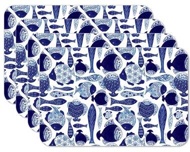 Thirstystone Chinoiserie Fish 4 Pack Reversible Easy Care Flexible Plastic Placemats Made in The USA BPA Free Easily Wipes Clean