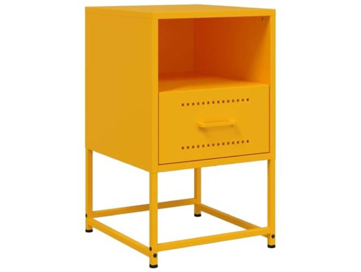 KUTYWEXFM Nachttisch Senfgelb 36x39x60,5 cm Stahl Beistelltisch Industrie-Design Beistellschrank aus Metall mit Schublade für Schlafzimmer, Wohnzimmer und Büro im gelben Farbton.