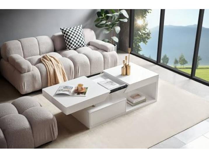 möbelando Couchtisch >2189< mit 2 Schubladen in Weiß Hochglanz, MDF - 120x43x60cm (BxHxT)