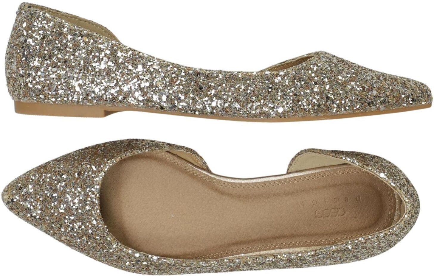 asos Damen Ballerina, Silber, Gr. EU 38 (UK 5), Kunstleder - Second Hand