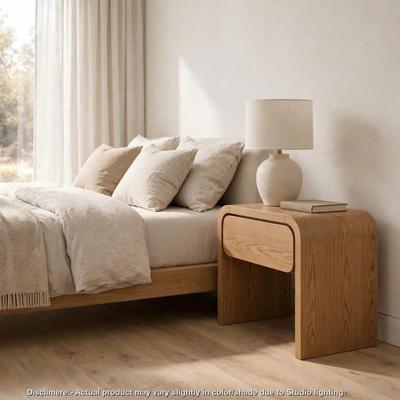 Benjara Nightstand with Drawer, Rounded Edges, Timber Brown Solid Wood