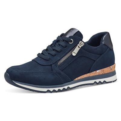 Keilsneaker MARCO TOZZI, Damen, Gr. 38, blau (navy), Lederimitat, Textil, Veloursleder, Schuhe, Freizeitschuh, Halbschuh, Schnürschuh in veganer Verarbeitung