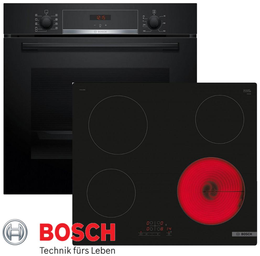 Bosch Herdset Autark Backofen Schwarz 3D Heißluft + Glaskeramik Kochfeld 60cm