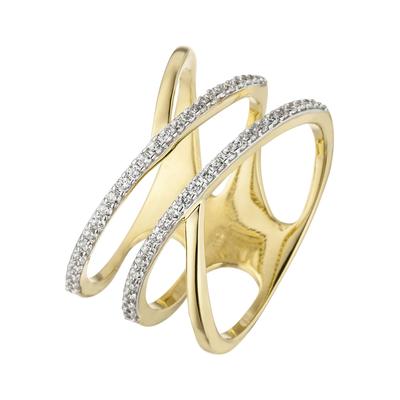 Goldring JOBO Gr. 52, gelb (gelbgold 375), Fingerringe, Damen, 52, Gelbgold 375, Goldring, breit mehrreihig 375 Gold mit 52 Zirkonia