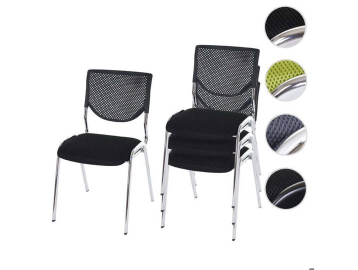 Lot de 4 chaises de conférence / visiteur T401 empilable ~ siège noir pieds chromés