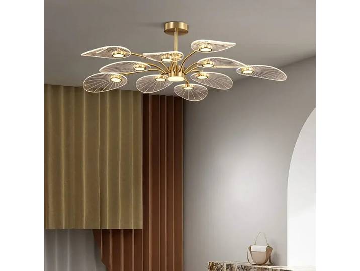 Plafonnier nordique au design de luxe, lampe Lotus, lustre doré en acrylique, luminaires suspendus, décoration pour salle à manger, îlot de cuisine