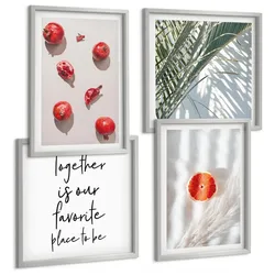 BILDER SET 4er Set - 50x50 cm & 40x60 cm Silberner Rahmen - Feiertags-Palmenfrucht-Inschrift