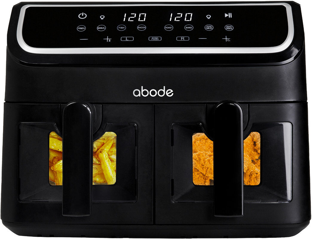 Abode AAF9000, 9L Touch Control Dual Drawer Air Fryer in Black Black 9L