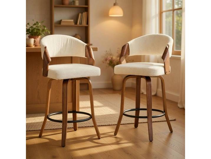 CollaHausse Lot de 2 Tabourets de Bar Dossier Cadre en Bois et Simili Cuir 95cm Sans Table Blanc