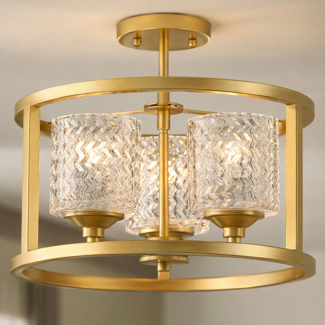 17 Stories Glass Semi Flush Mount Gold 29.5cm H X 38cm W X 38cm D