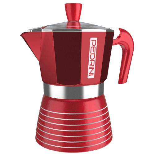 Pedrini Infinity Espressomachine voor 3 kopjes espresso, aluminium, rood