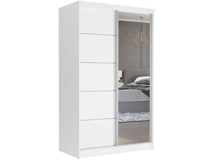 Easy4You Krudox Weiß 120 cm Schiebetürenschrank Kleiderschrank mit Spiegel Schlafzimmermöbel Mehrzweckschrank mit Kleiderstange Schrank für das Schlafzimmer