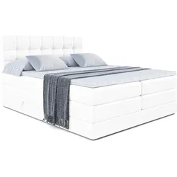 BOXSPRINGBETT BERO KING - 140x200 - H3/H4 - Weiß Hochglanz