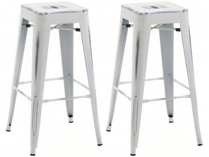 CLP 2er Set Barhocker Joshua I Stapelbare Tresenhocker aus Metall I Barstühle mit Fußstützen I Sitzhöhe 76 cm I Stapelhocker Farbe antik weiß