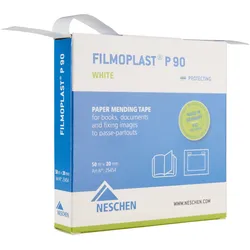 filmoplast® P 90, Papier-Reparaturband selbstklebend, repariert ausgerissene Buchseiten, reißfest und weiß, Rolle mit 50 m 2 cm
