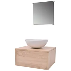 vidaXL 3-tlg. Badmöbel und Waschbecken Set Beige