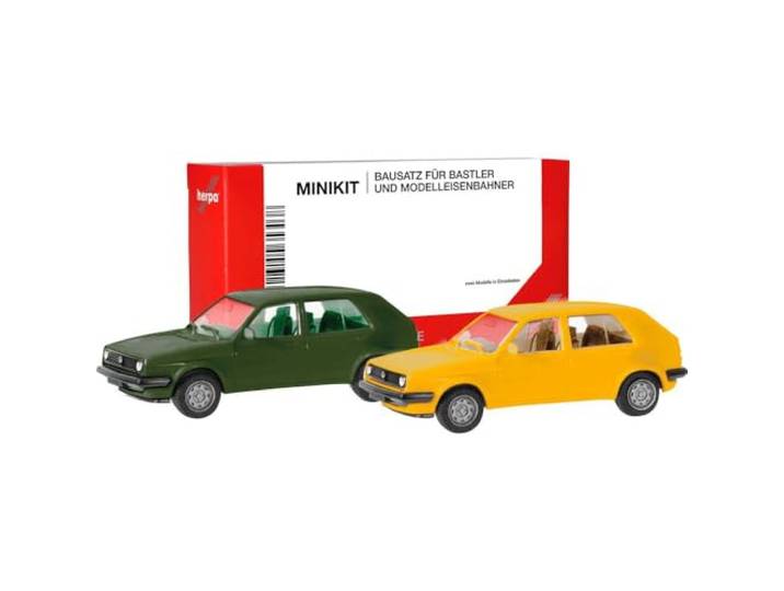 herpa MiniKit Golf II 4-deurs, olijfgroen/ginstergeel nr. 012195-010 1:87
