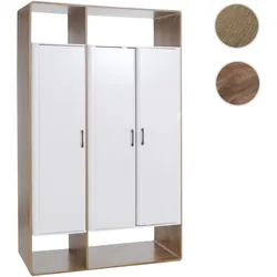 Schrank HWC-P43, Garderobenschrank Kleiderschrank Highboard 3 Türen MDF 200x120x55cm ~ Wotan-Eiche-Optik, weiß