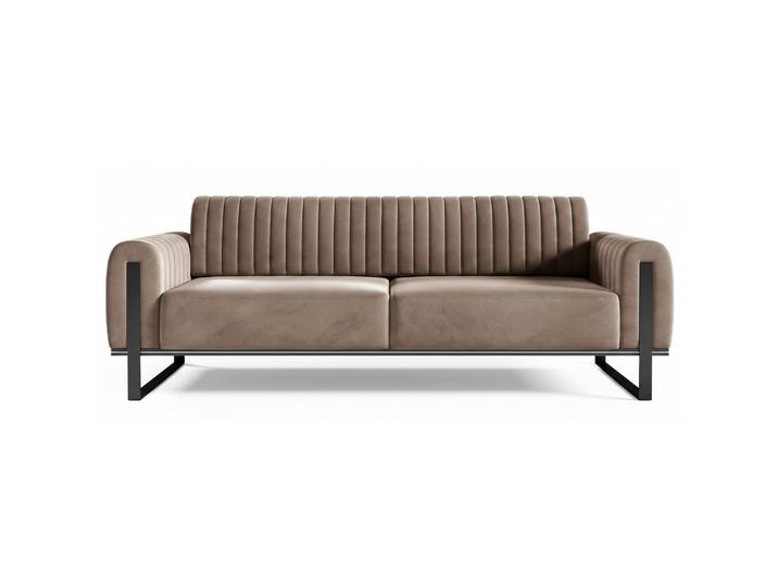 Dreiersofa Parissa Beige Samt Schwarze Beine