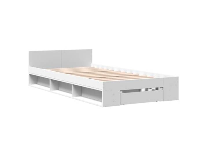 KTHLBRH Bettgestell mit Schublade, weiß, 90 x 200 cm, aus mehrschichtigem Bettgestell mit Lattenrost aus Sperrholz, seitliche Schublade, Montage erforderlich, 203 x 93 x 45 cm