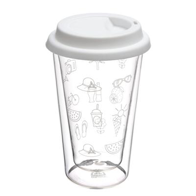 GRÄWE Doppelglas Becher, 300 ml, 'Sommer' mit weißem Deckel