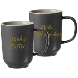 Kaffeebecher Jasper 285 ml mit Text in Goldfarbe 2er Set - Grau