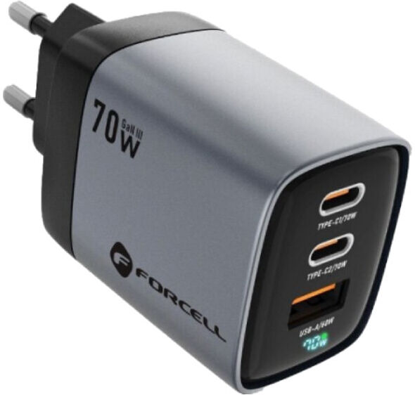 CARREGADOR FORCELL 70W GAN3 3PORT QC