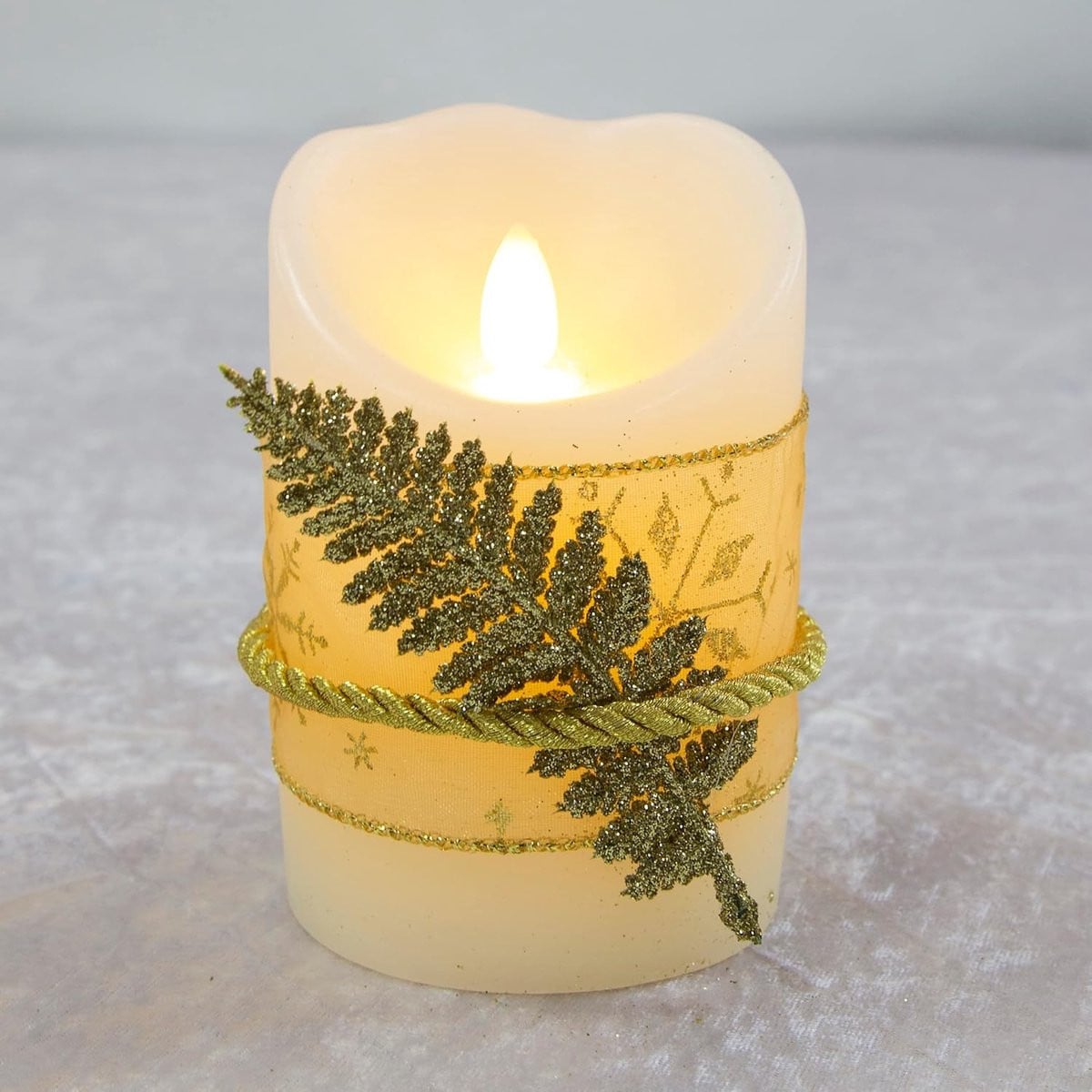 LED Wax Kaarsen met Gouden Organza Lint voor Decoratieve Verlichting in Goud