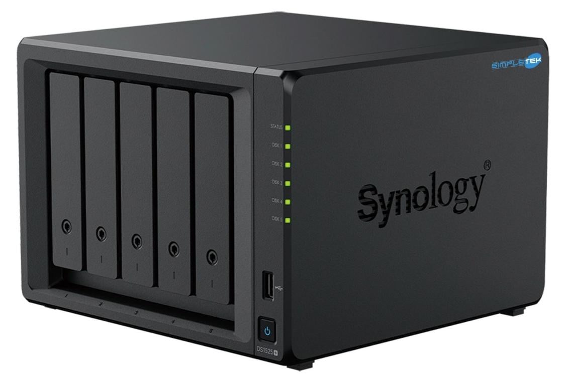 Synology DiskStation NAS DS1525+ met 5x WD Red Plus 10TB harde schijven en Ryzen R1600 processor