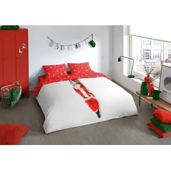 Wendebettwäsche "Santa", bunt (weiß, rot, multi), B/L: 135cm x 200cm, 1 Stk., 1 Stk., Microfaser, B/L: 80cm x 80cm, 2 Stk., Microfaser, Obermaterial: 100% Polyacryl, PURE LUXURY COLLECTION, Bettwäsche, Wendebettwäsche, Mikrofaser, 135x200, 2 Teilig, Reißverschluss, Wendeoptik, Weihnachten