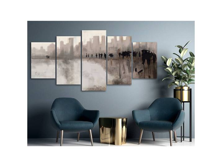 Tableaux déco City in the Rain 5 élém. Lin Gris 100 x 50cm