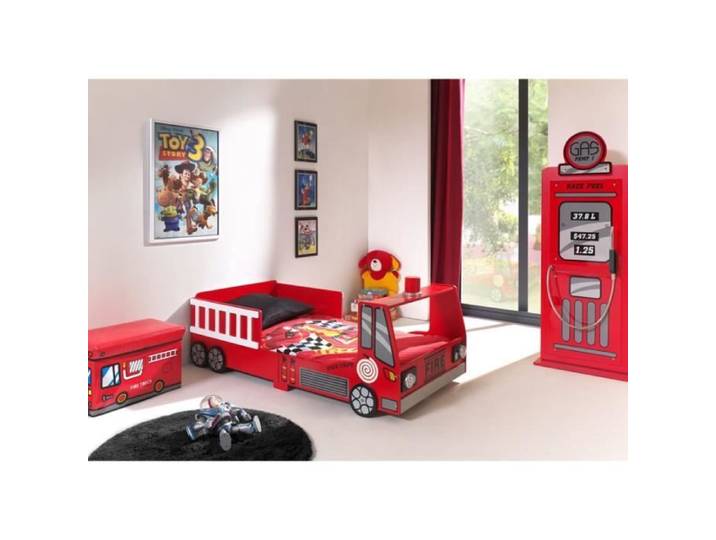 Pack - Lit Enfant  Pompier  & Armoire 1 Porte  Pompe à Essence  Rouge