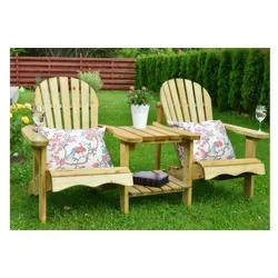 Gartensessel Set Koblenz 173 x 90 x 92 cm - Gartenmöbel aus Fichte, Naturbelassen – stilvolle Sitzgruppe – Sessel mit Tisch