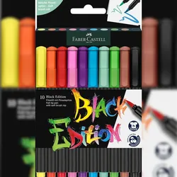 FABER-CASTELL FABER CASTELL 116451 Faserschreiberetui Black Edition Pinselspitze 10er Kartonetui(S)