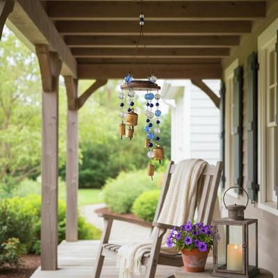 Sagebrook Home "Elegant Hanging Windchime with Wood and Glass - 32"""