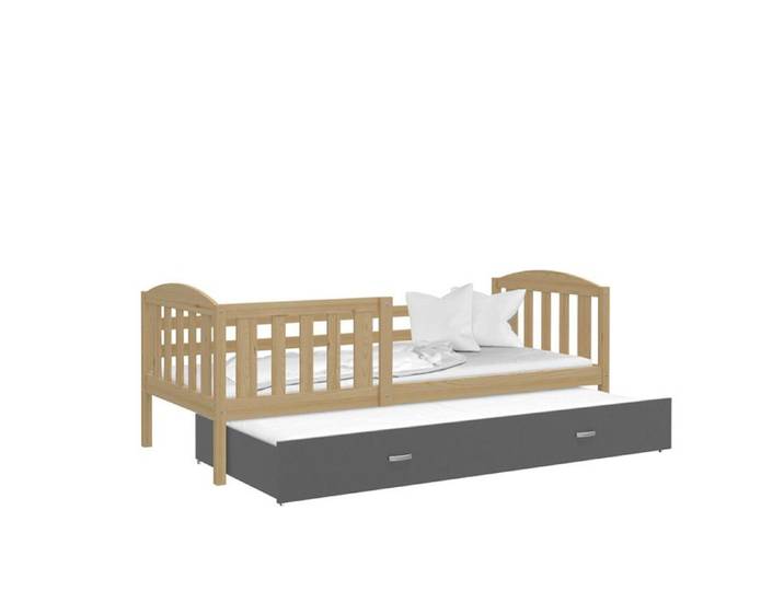 Lit Gigogne Teo 90x190 matelas inclus Pin - gris