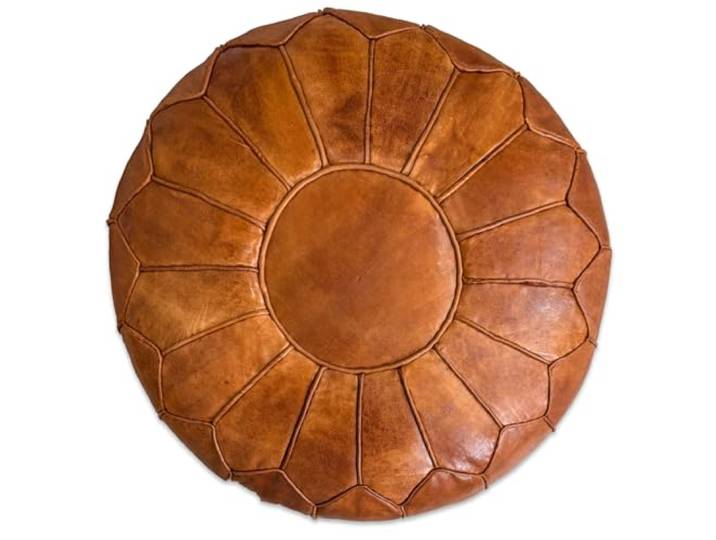 See the Good XL Echtleder Pouf - Handgefertigt - gefüllt geliefert - Ottoman Sitzsack Fußhocker Puff (Cognac Braun)
