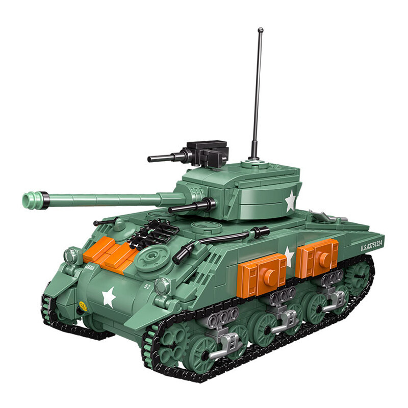 CAYI M4 Sherman Medium Tank Bouwstenen Modelkit, 740 stuks, Realistisch WW II Militair Ontwerp