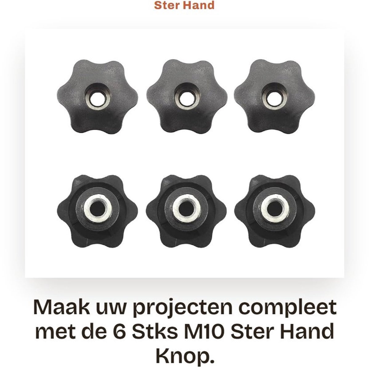 Dailygoods Handknop Stervormig 48mm - 6 stuks - Koper