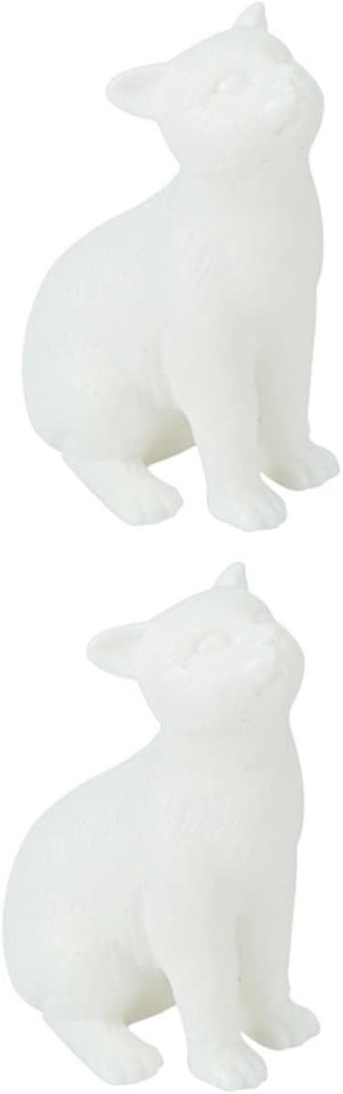 Set van 2 witte keramische katten beeldjes met abstract ontwerp voor bureau decoratie