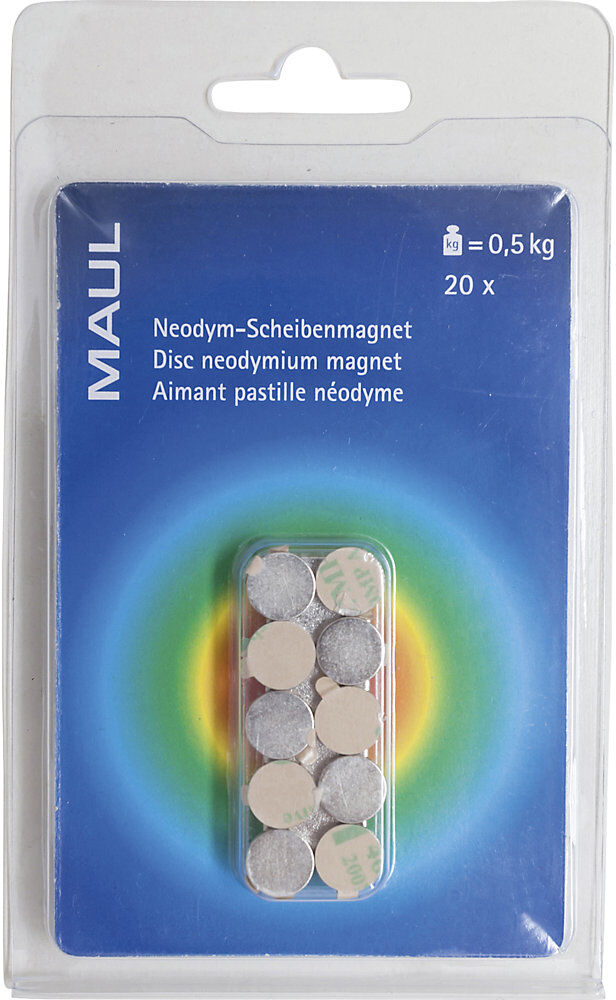 Neodym-Scheibenmagnet, selbstklebend, Ø 10 mm, VE 100 Stk, Haftkraft 0,5 kg MAUL