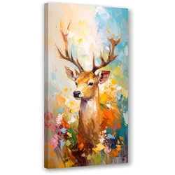 LEINWANDBILD Bunte Hirsche Ölgemälde-Effekt 40x80cm