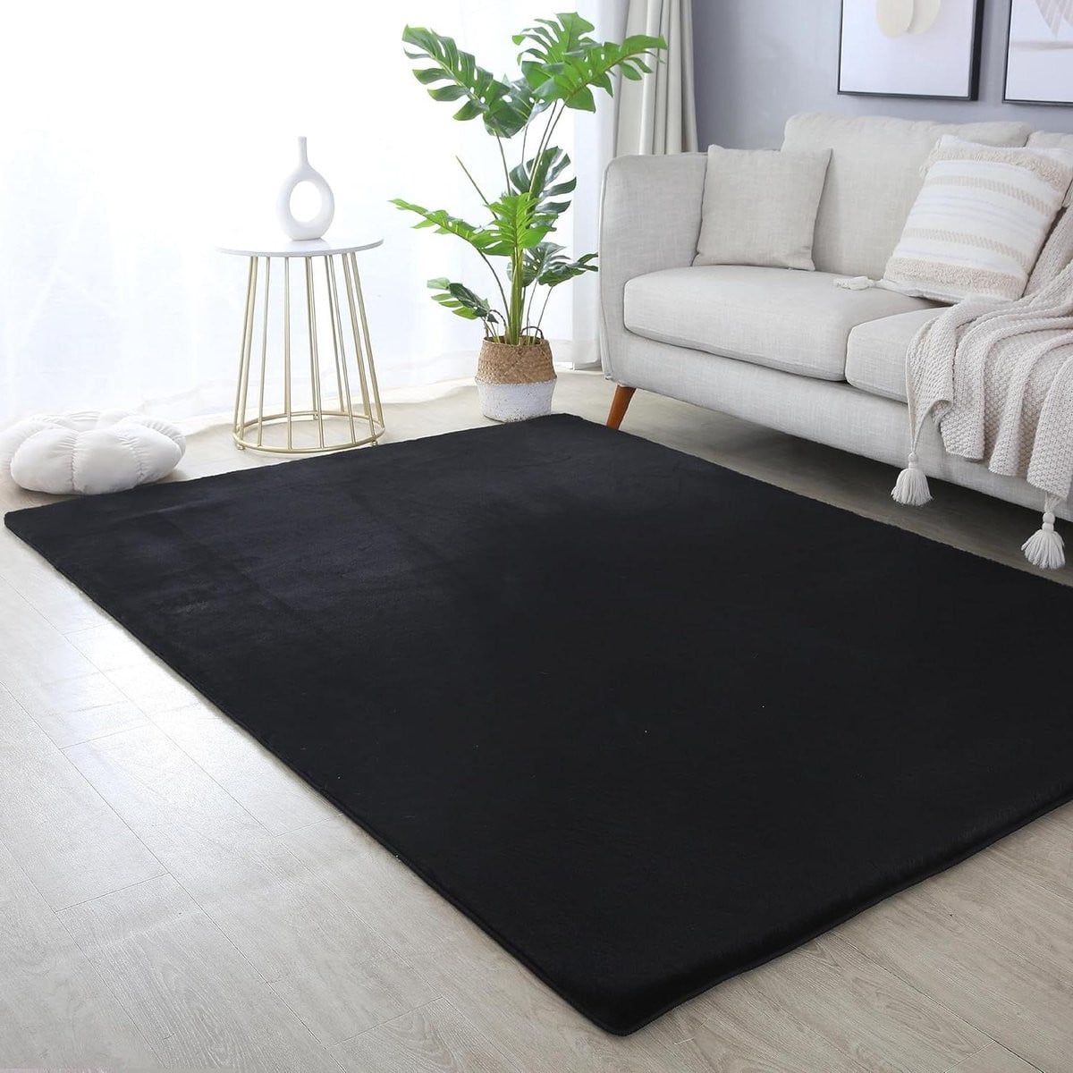 Luxe Nepbont Vloerkleed Zwart - Zacht en Pluizig - 120 x 170 cm