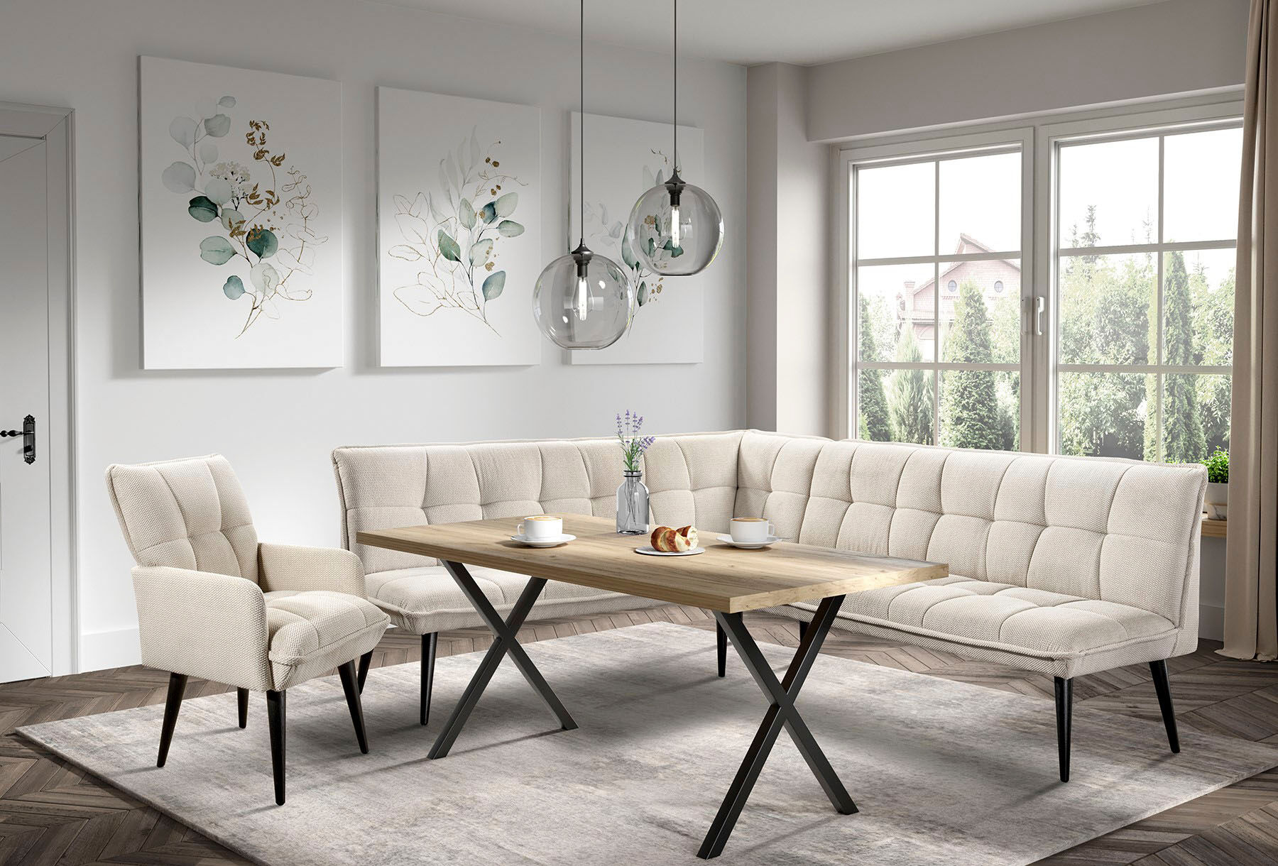 Essbank EXXPO - SOFA FASHION "Mocca Essbank, Sitzbank", beige, B:260cm H:94cm T:201cm, Sitzbänke, Essbank, hoher Sitzkomfort, bequem und elegant, hochwertige Detailverarbeitung